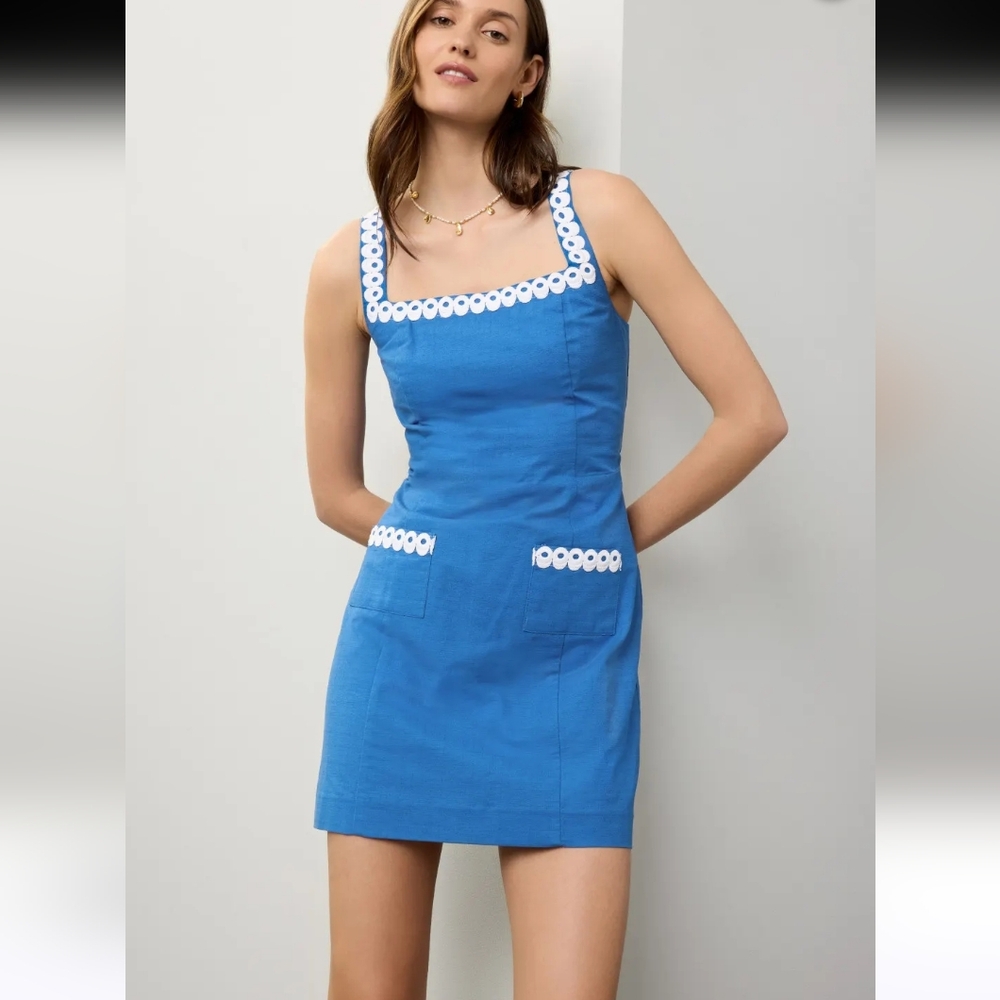 Lilly Pulitzer Blue Sleeveless Mini Dress with White Accents